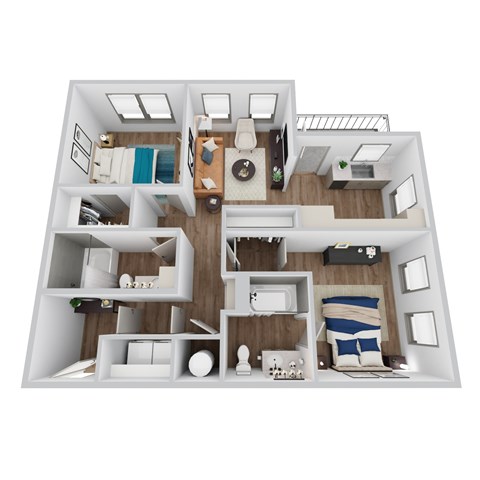 Floor plan for 2 beds, 2 baths, 943 sqft